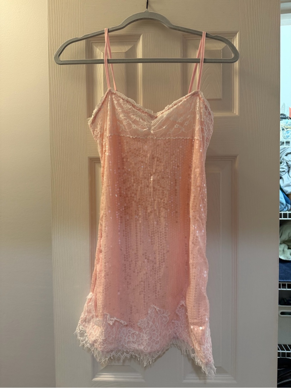 Amazon Pink Sequin Lace Slip Dress